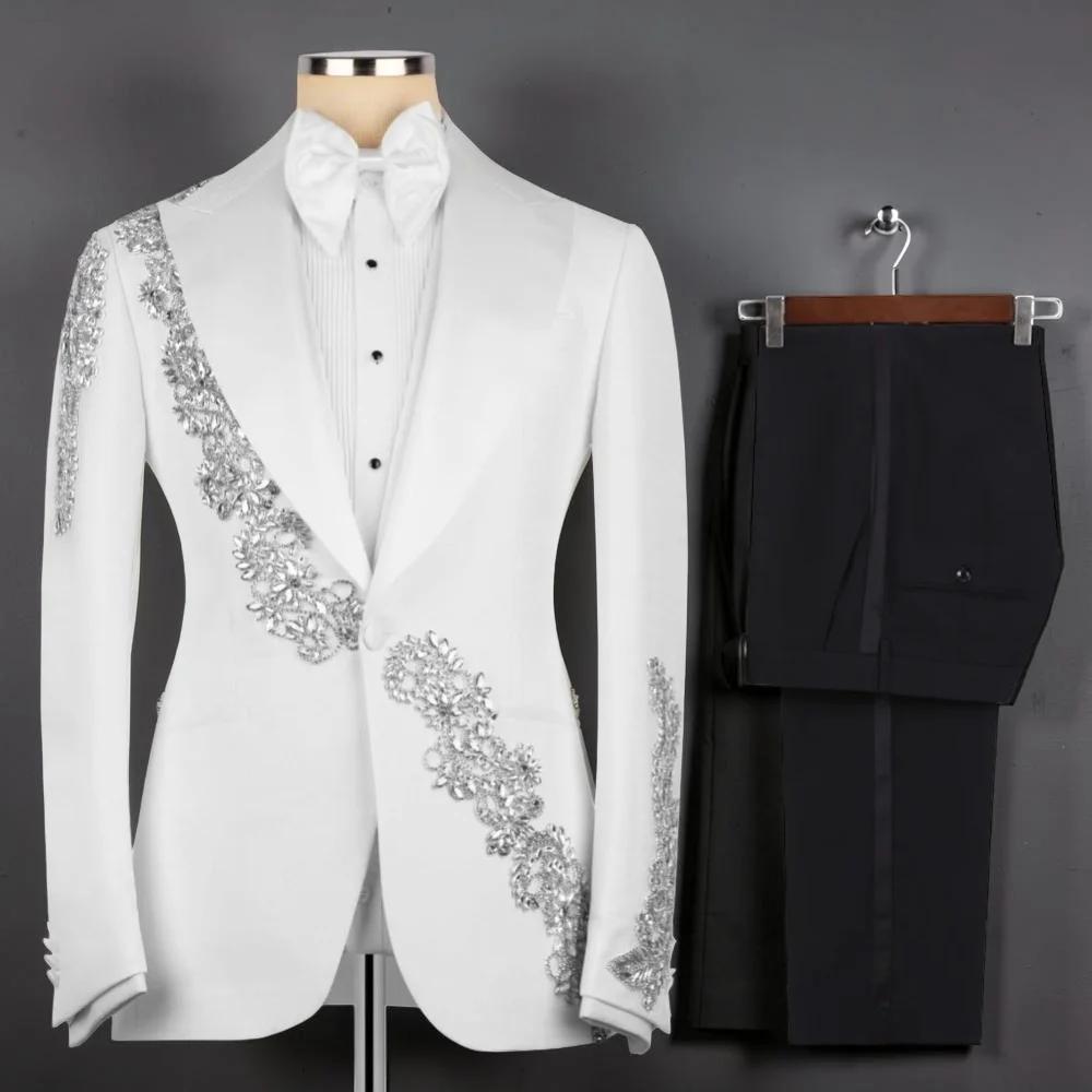 Costume de Mariage Formel Perlé pour Homme – 3 Pièces Slim Fit avec Veste à Revers Châle, Pantalon e