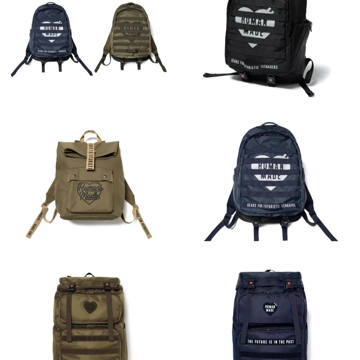 Sac à dos en nylon de style rétro américain Human Made, sac à dos de voyage de grande capacité, sac