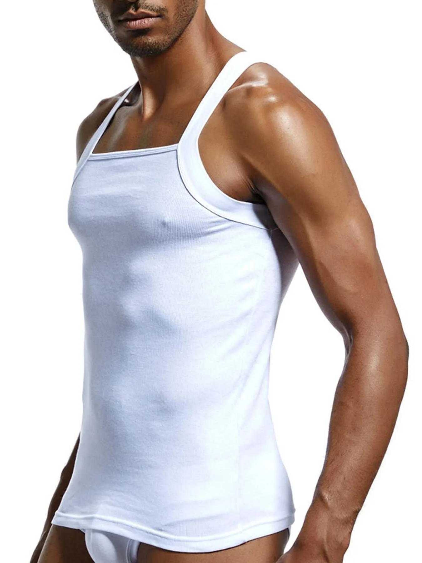 Mode homme gilet coton serré débardeur maison sommeil décontracté solide Sexy taille asiatique décon