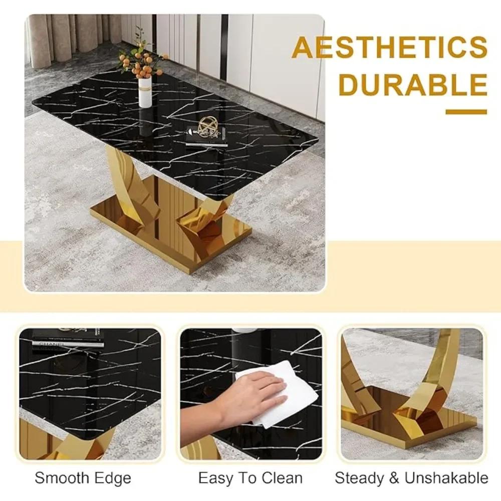 Ensemble de Table à manger en or de mode moderne, ensemble de Table de salle à manger de 63 pouces p