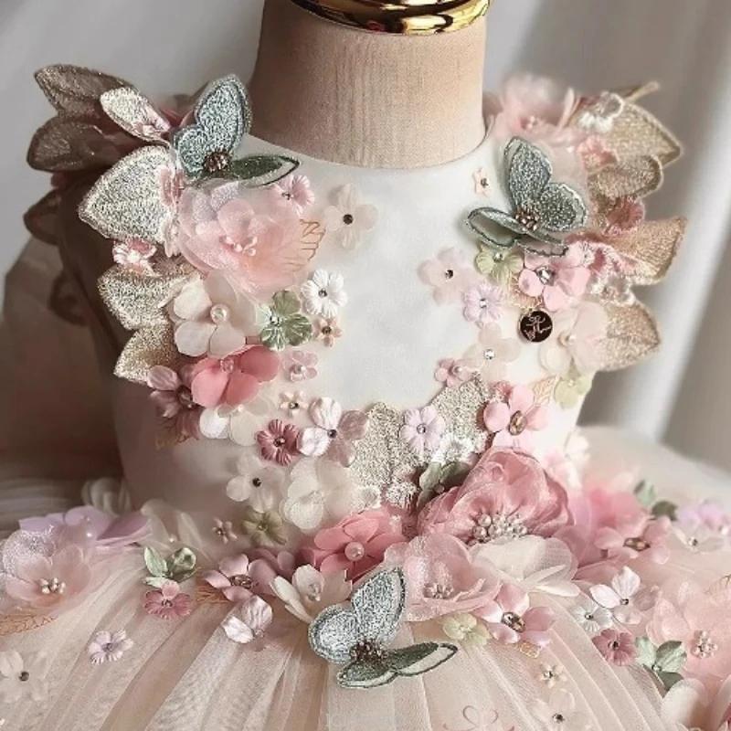 Robe de mariée d'été pour filles, tenue de princesse florale pour premier anniversaire, tenue de con