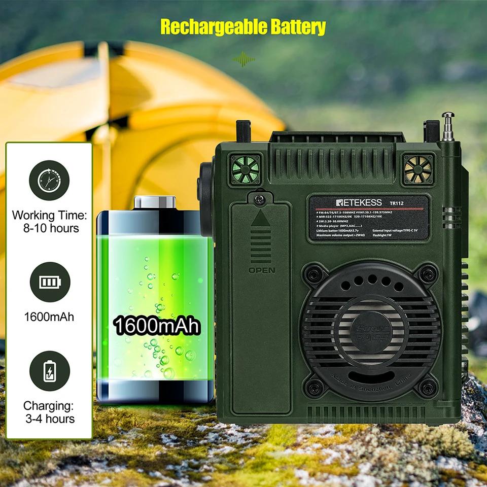 Retekess TR112 Radio FM AM Portable Radio, Amateur Récepteur Radio d'urgence, VHF MW SW WB AIR Band 