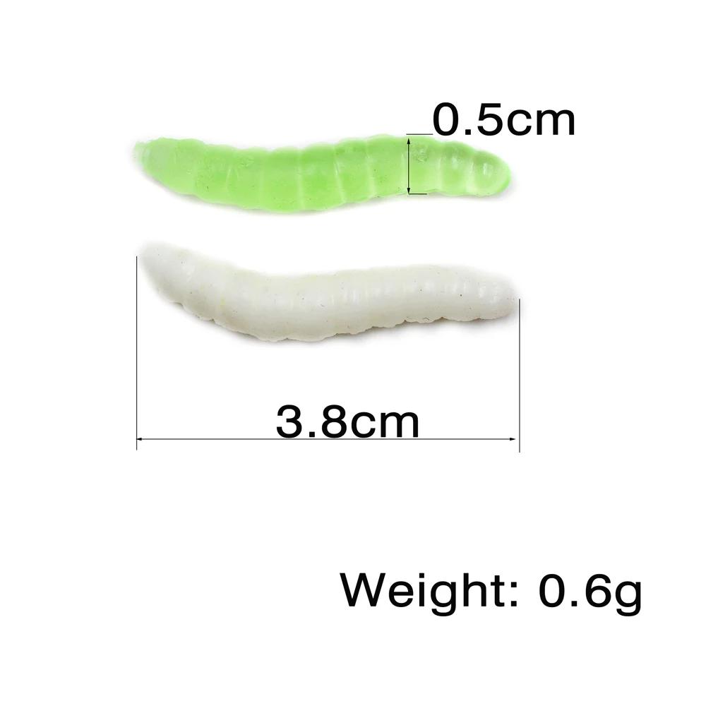 MNFT 40 pièces 3.8 cm 0.6g vers de pêche au bar leurres vert/blanc Silicone souple mouche appâts pai