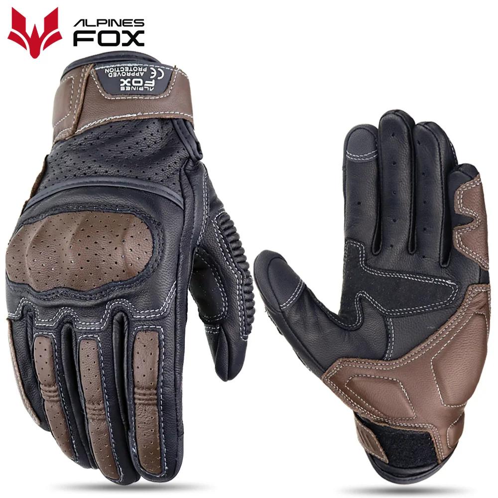 Gants de moto en cuir marron vintage pour hommes, certification CE, équitation Hurbike, écran tactil