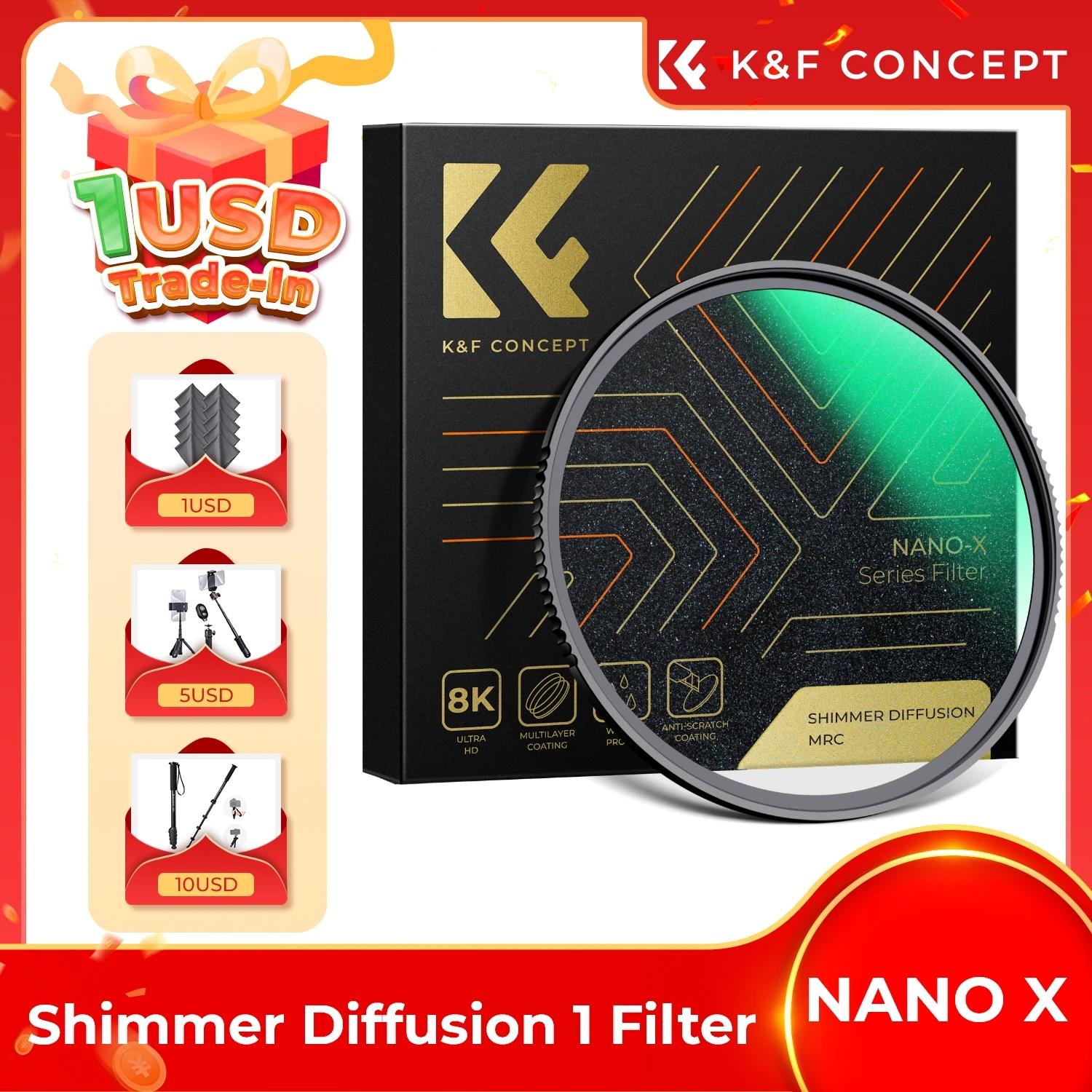 Filtre en verre miroir micro-lumineux K&F CONCEPT 49-82mm Shimmer Diffusion 1 pour objectifs d'appar