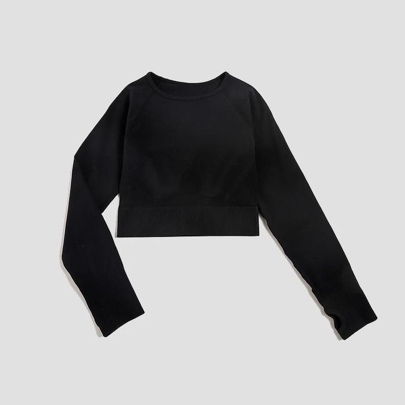 Chemise femme sans couture haut court chemises de Fitness à manches longues haut de sport femme dess