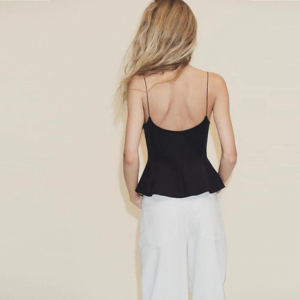 Chemise décontractée pour femme - Style printemps/été. Bretelles élastiques. Col rond. Design sexy. 