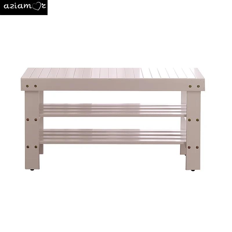 Banc à chaussures en bois massif de qualité Pina, finition blanche sur place