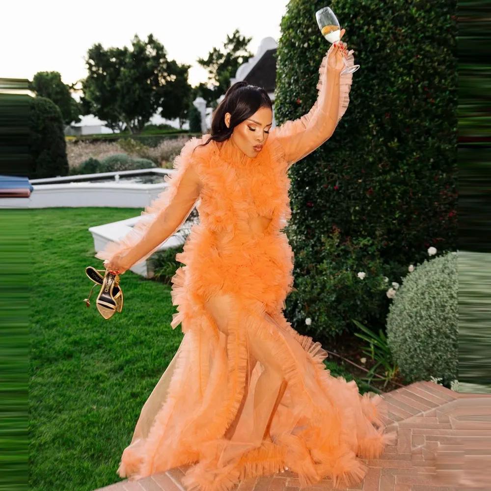 Robe de maternité en tulle à volants, robe de mariée sexy pour séance photo, manches longues, transp