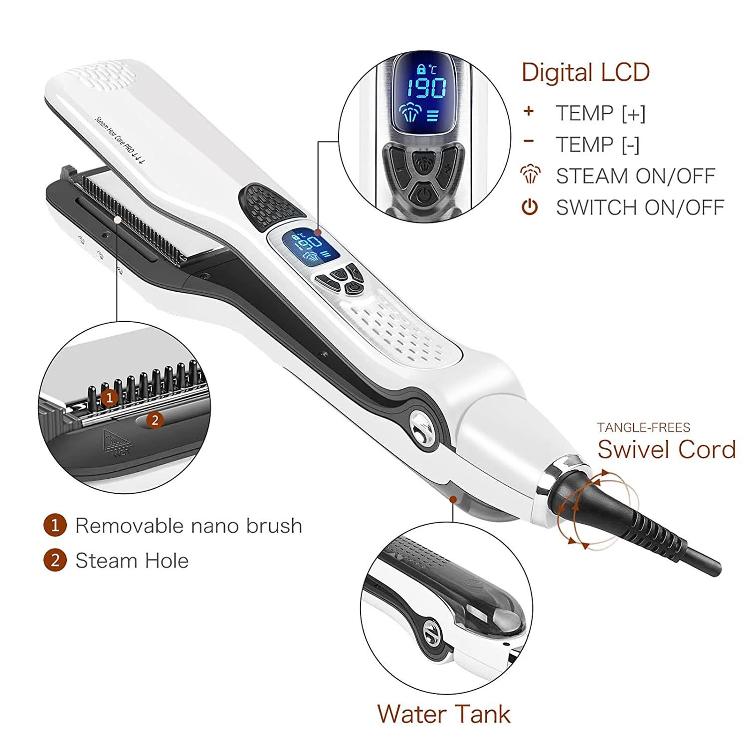 Lisseur de cheveux professionnel, fer plat à vapeur, brosse à lisser, brosses électriques pour cheve