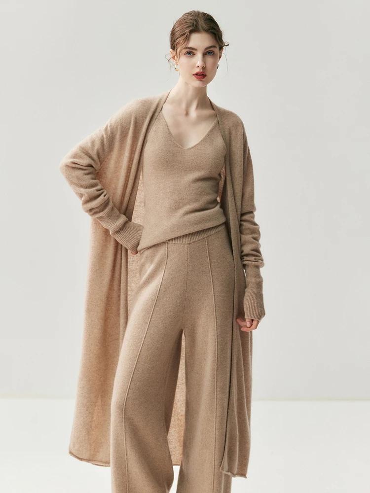 CHICUU femmes Long Cardigan pull 100% cachemire tricots point ouvert décontracté Simple Long Cardiga
