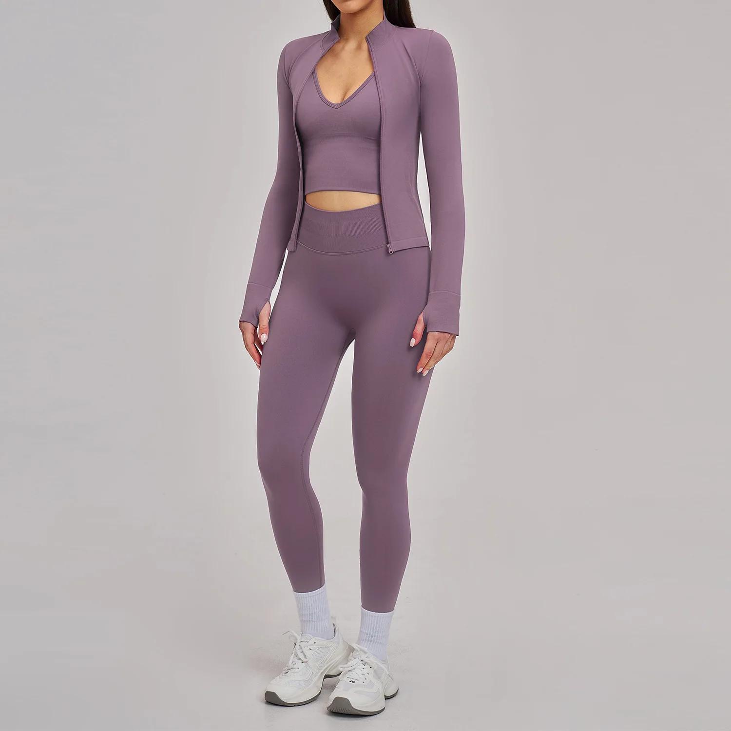 Ensemble de sport 3 pièces sans couture pour femme : survêtement de yoga, tenue de gym, course à pie