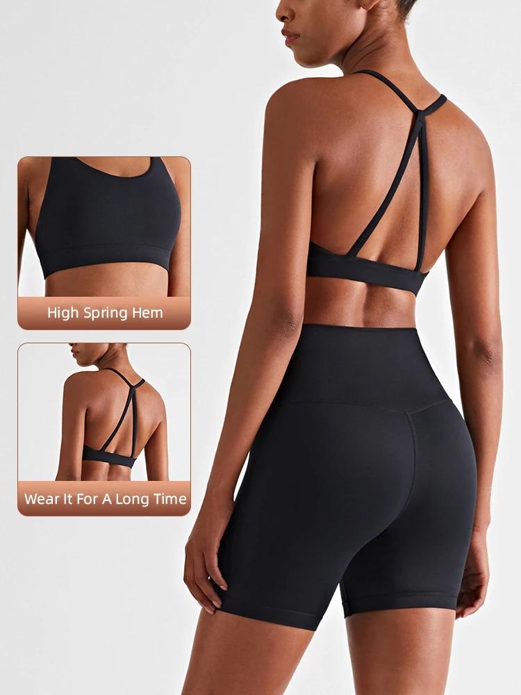 Ensemble short de Yoga pour femmes, gilet antichoc, short taille haute, respirant, ajusté, sport, Yo