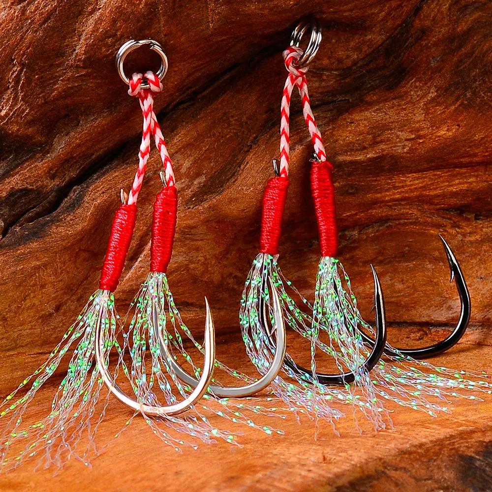 10 paire/lot crochet de pêche gabarit Double paire crochets fil barbelé plume accessoires Pesca acie