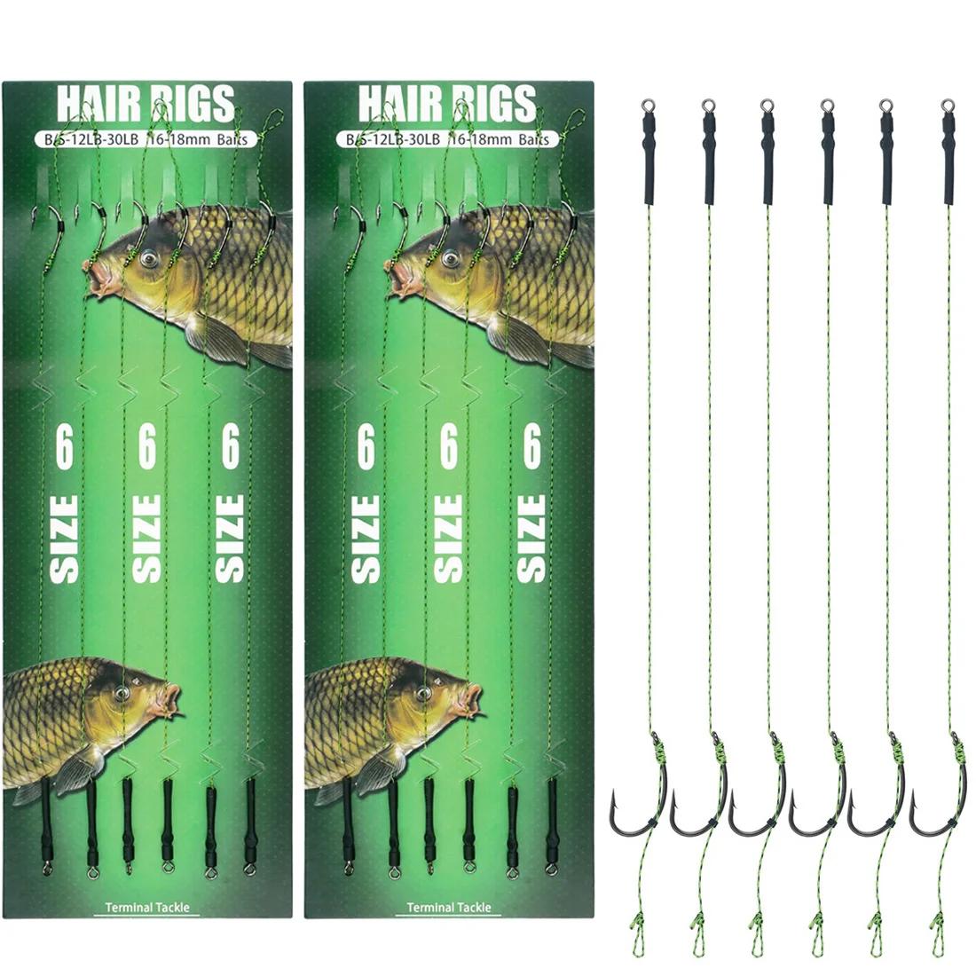 Hameçons de pêche à la carpe pré-attachés, 12 pièces, plate-forme à cheveux pour carpe avec ligne, B