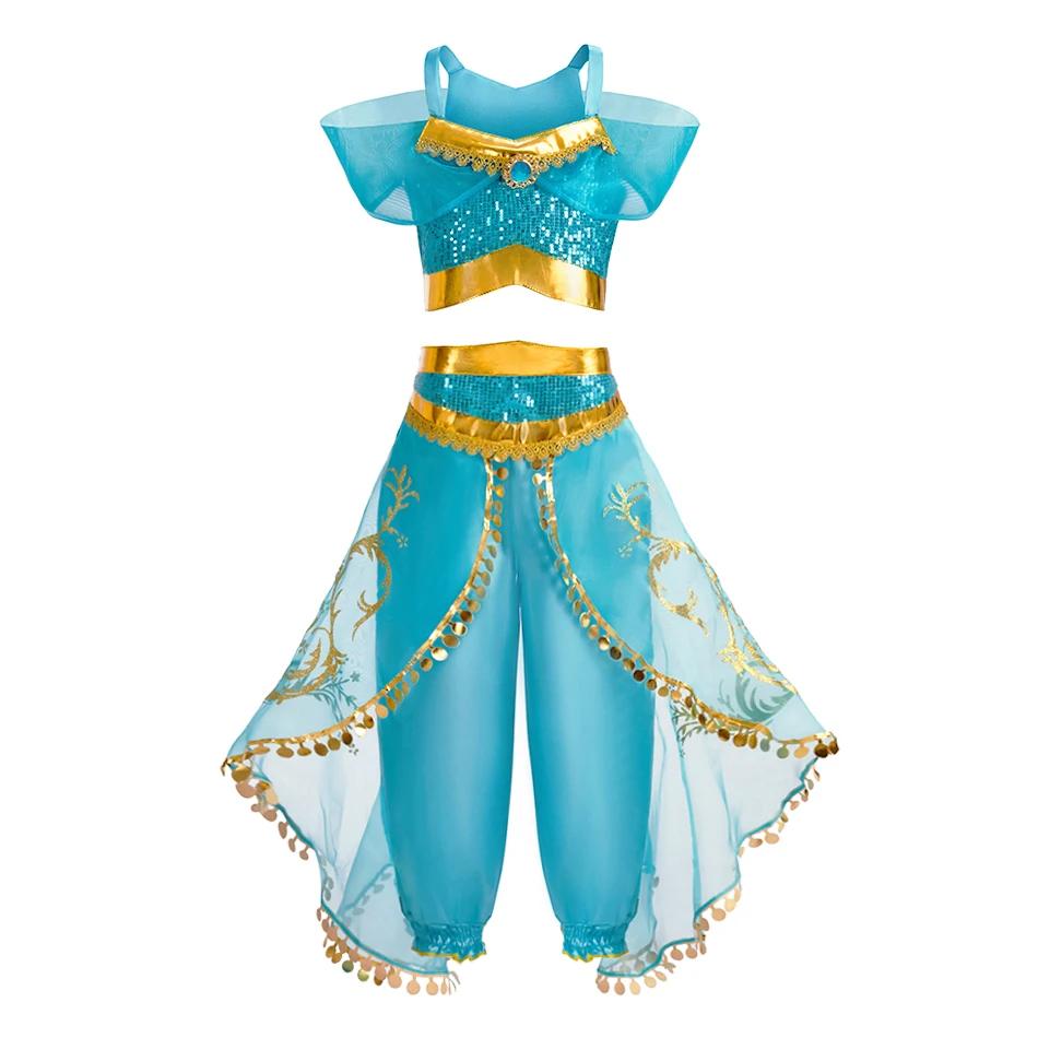 Robe de princesse Jasmine pour filles, ensemble de vêtements pour enfants, anniversaire, luxe, Hallo