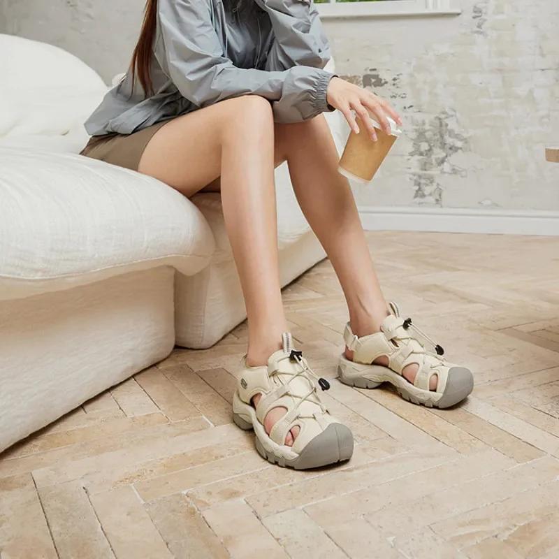 GOLDEN CAMEL-Chaussures Baotou pour femmes, sandales d'extérieur, non ald, résistantes à l'usure, dé