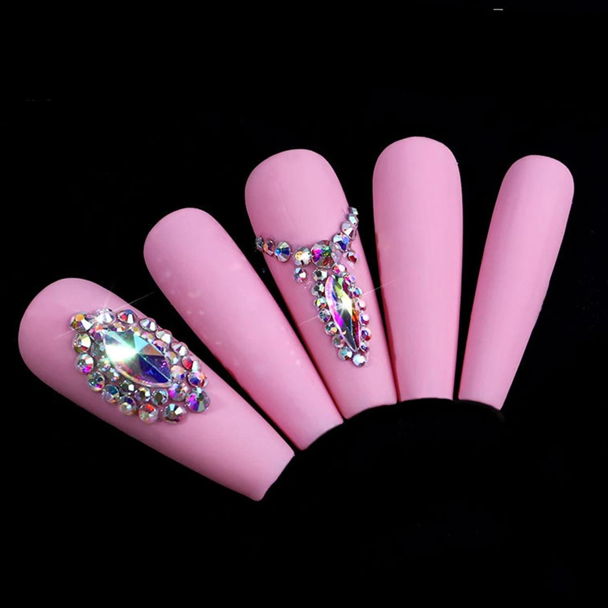 Boîte à strass à 21 grilles, mélange de diamants pour ongles, verre plat en forme de diamant, bricol