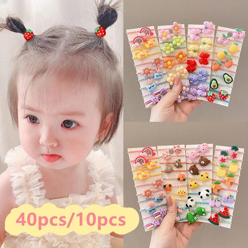 40 pièces/10 pièces accessoires de cheveux pour fille bandes de cheveux élastiques fleurs mignonnes 