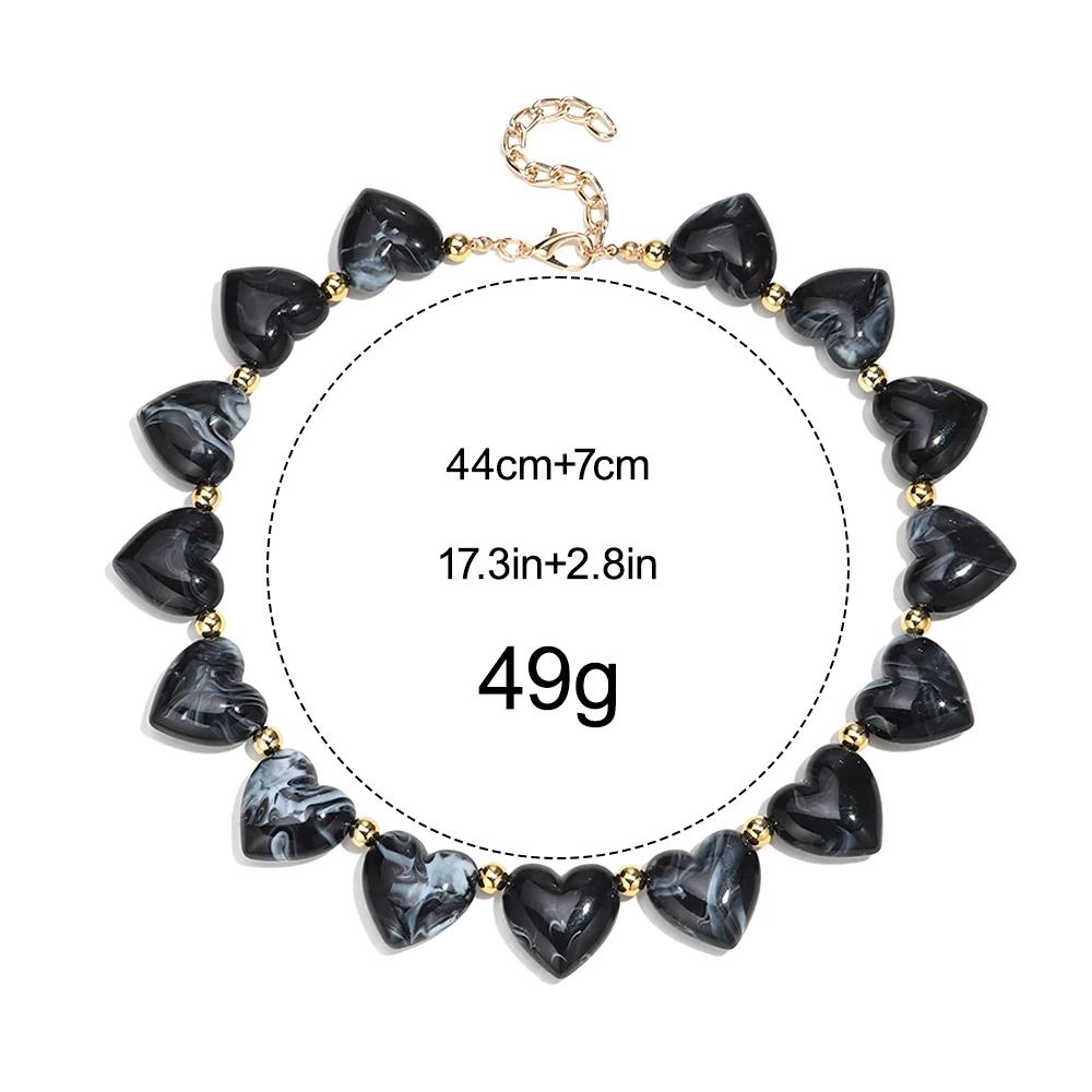 Collier ras du cou en perles de cœur en acrylique pour femmes, mignon, en résine géométrique en form