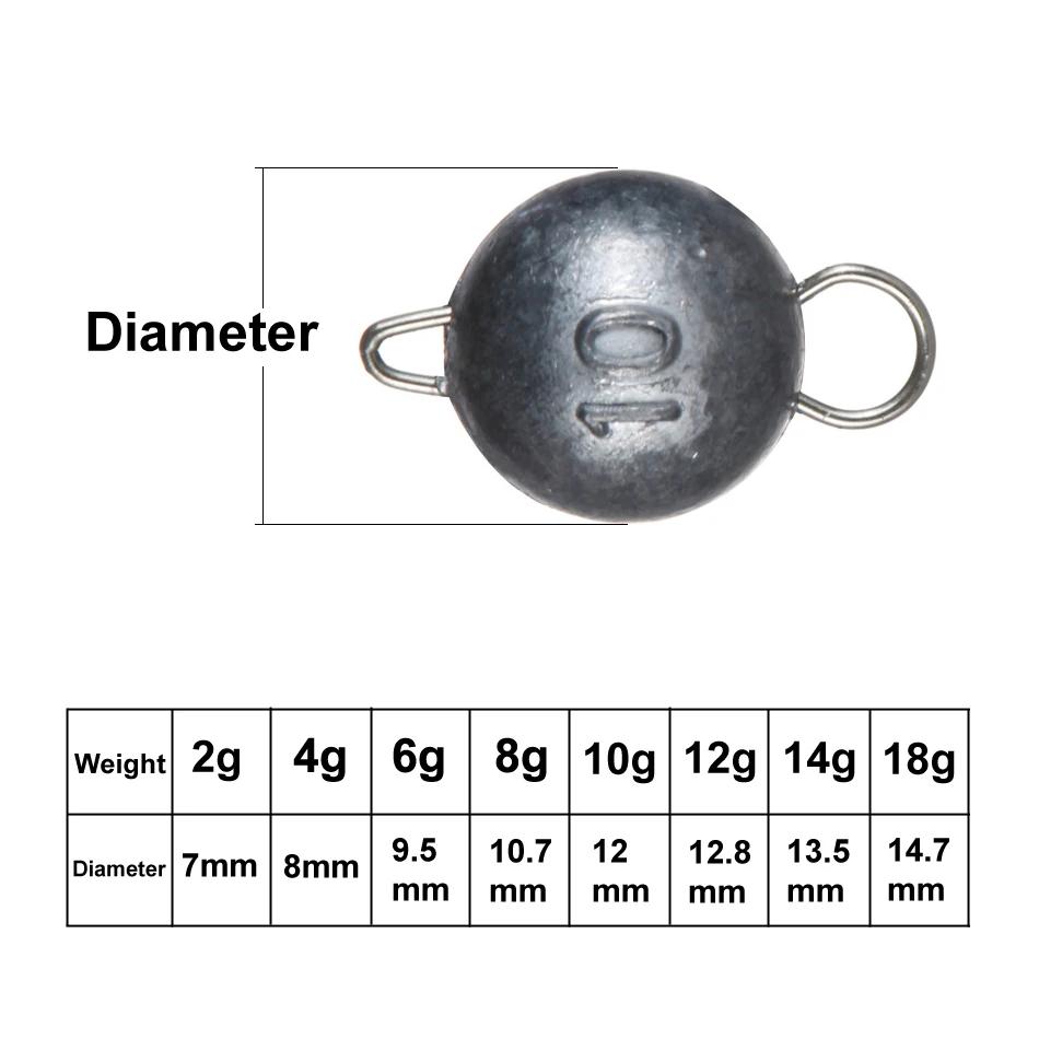 Poids de balle de pêche en eau profonde avec boule ronde, plombs de pêche, tête de gabarit, accessoi