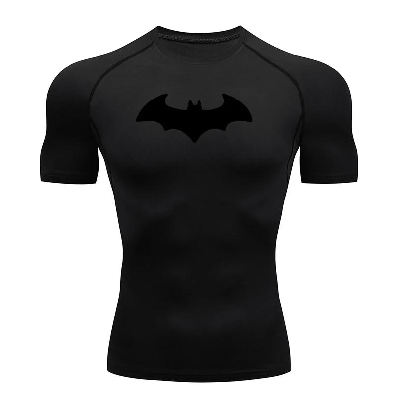 T-shirt de compression moulant pour homme à imprimé chauve-souris, à manches courtes, pour la course