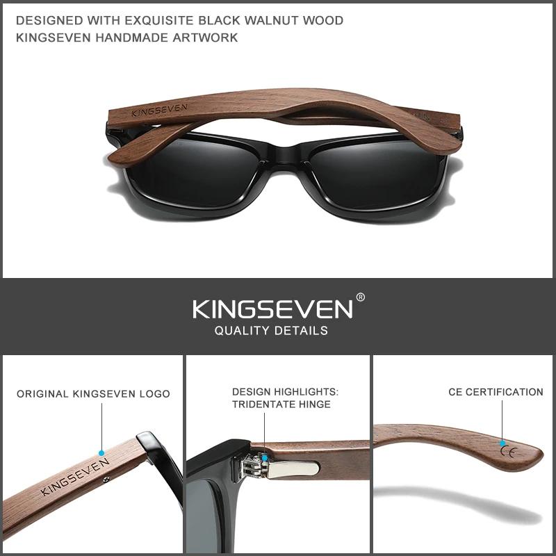 KINGSEVEN – lunettes de soleil en noyer pour hommes, monture d'épissure en bois, verres polarisés en