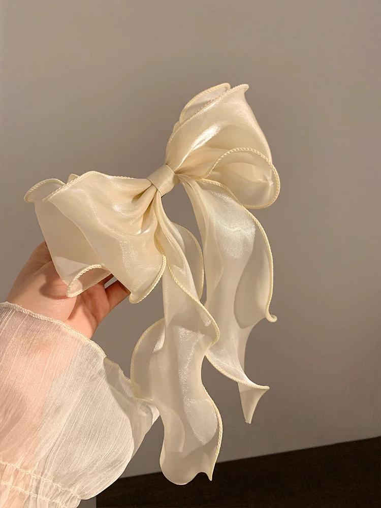 Pinces à cheveux en ruban flottant avec nœud en Organza noir pour femmes, coiffure française, grande