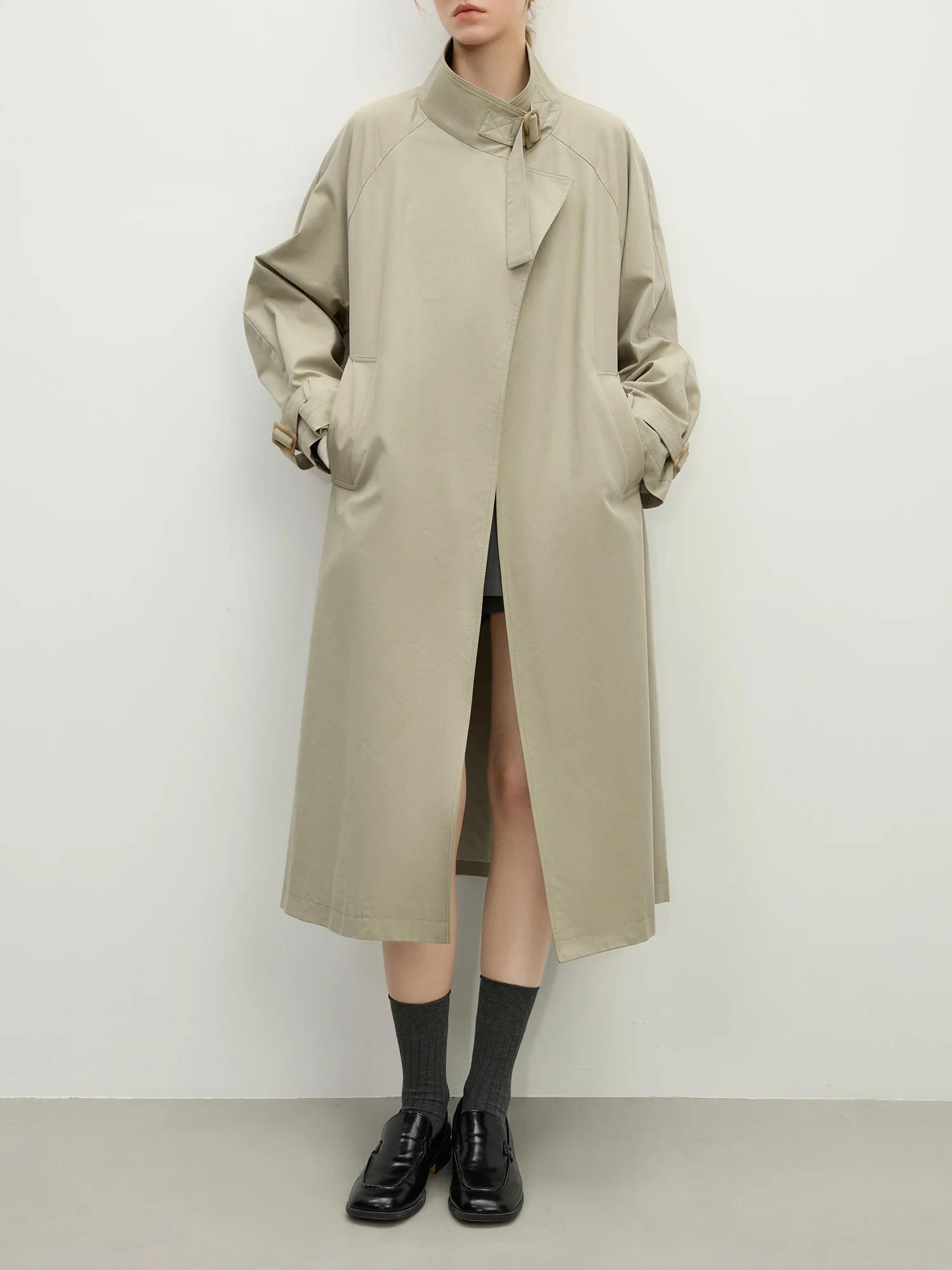 FSLE-Manteau long décontracté à col montant pour femme, tenue de bureau, style britannique, nouvelle