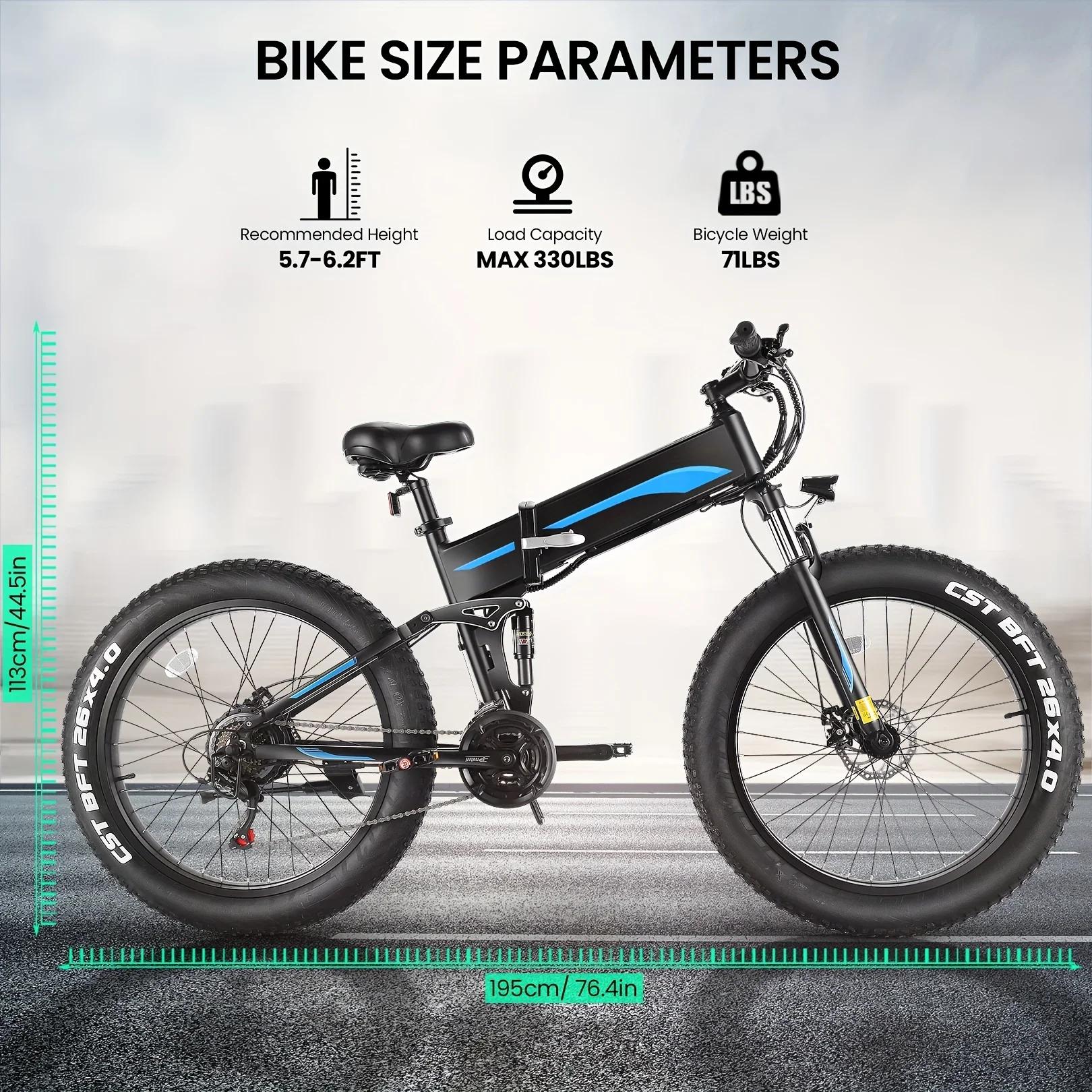 Vélo Électrique Pliable de 26 Pouces x 4.0 avec Moteur Sans Balais de 500W, 48V, 10Ah, 20MPH, pour A