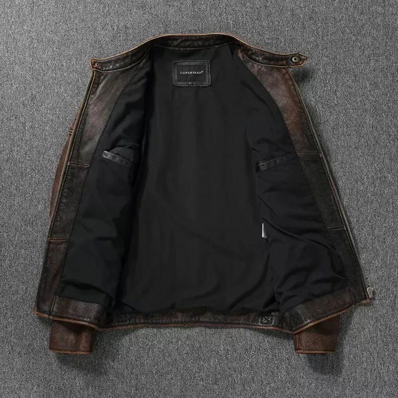 Vintage noir marron véritable peau de vache veste en cuir véritable fourrure hommes veste en cuir Bo