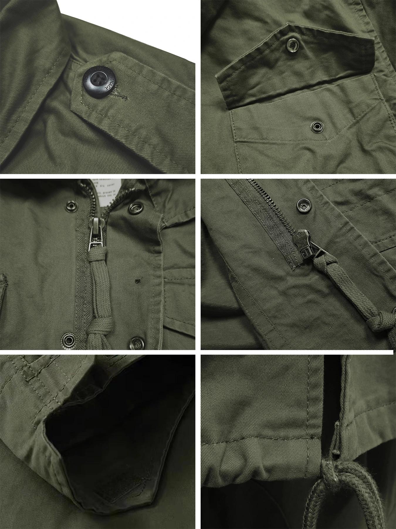 Veste de terrain M65, veste militaire pour hommes, veste rétro à col multi-poches avec fermeture écl