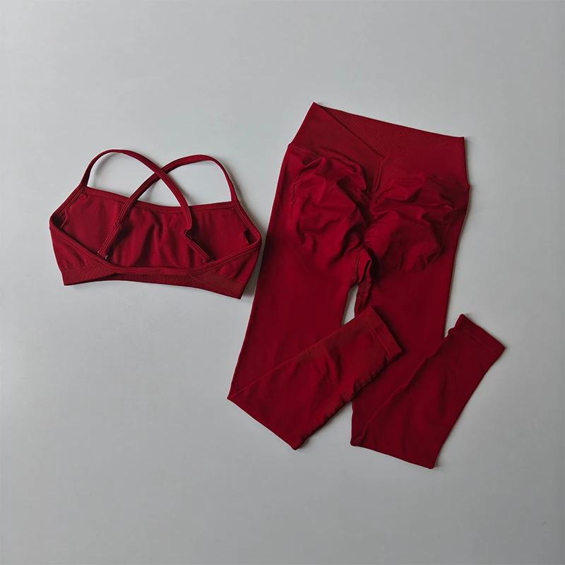 Legging de gymnastique taille haute sans couture pour femmes et débardeur rembourré, soutien-gorge d