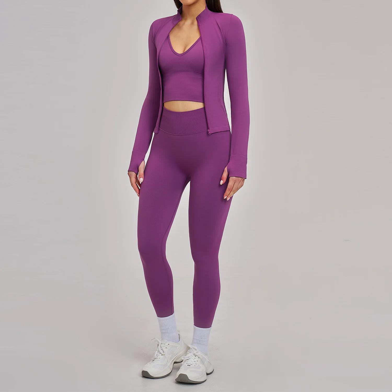 Ensemble de sport 3 pièces sans couture pour femme : survêtement de yoga, tenue de gym, course à pie