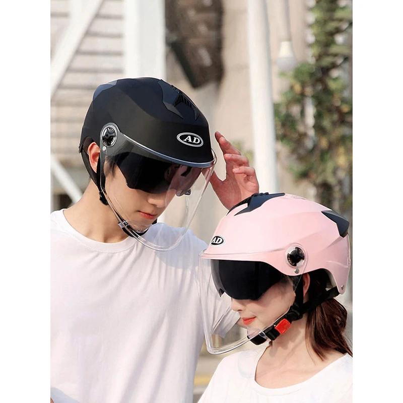 Casques de moto avec lumières Led, casque de cyclomoteur pour hommes et femmes, avec Double visière 