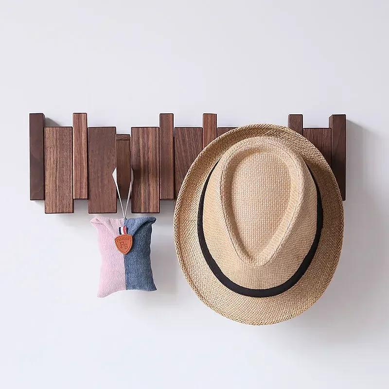 Porte-manteau mural en noyer noir, crochet à vêtements en bois massif, porte d'entrée, porte-manteau