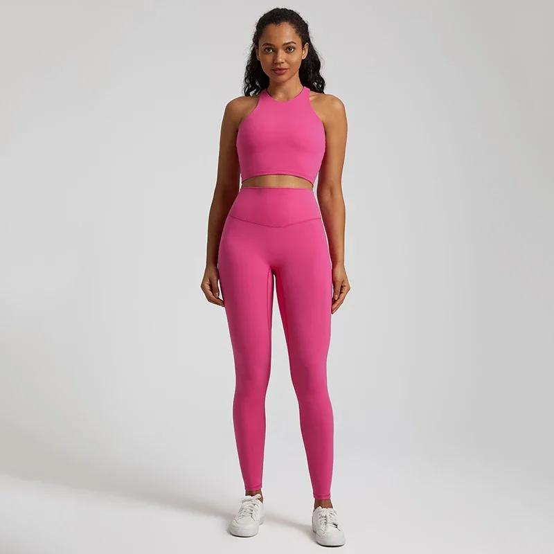 Ensemble yoga femme 2 pièces - Leggings taille haute et soutien-gorge court - Vêtements fitness doux