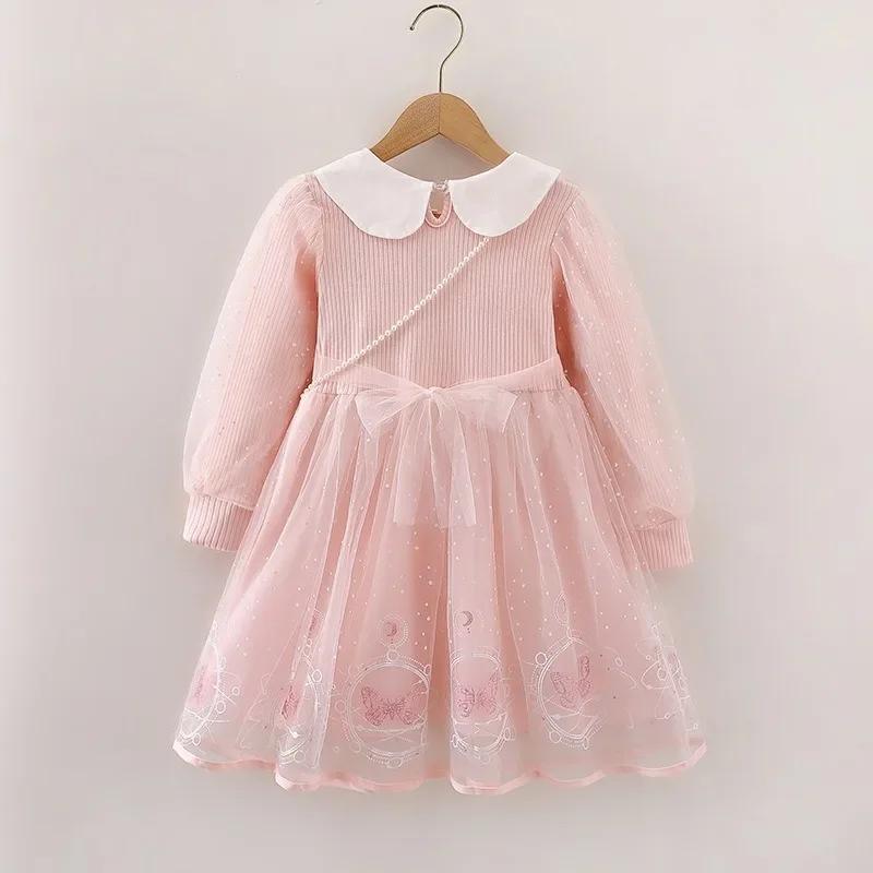 Robe de princesse Disney Elsa pour petites filles, tenue de soirée à manches longues pour enfants de