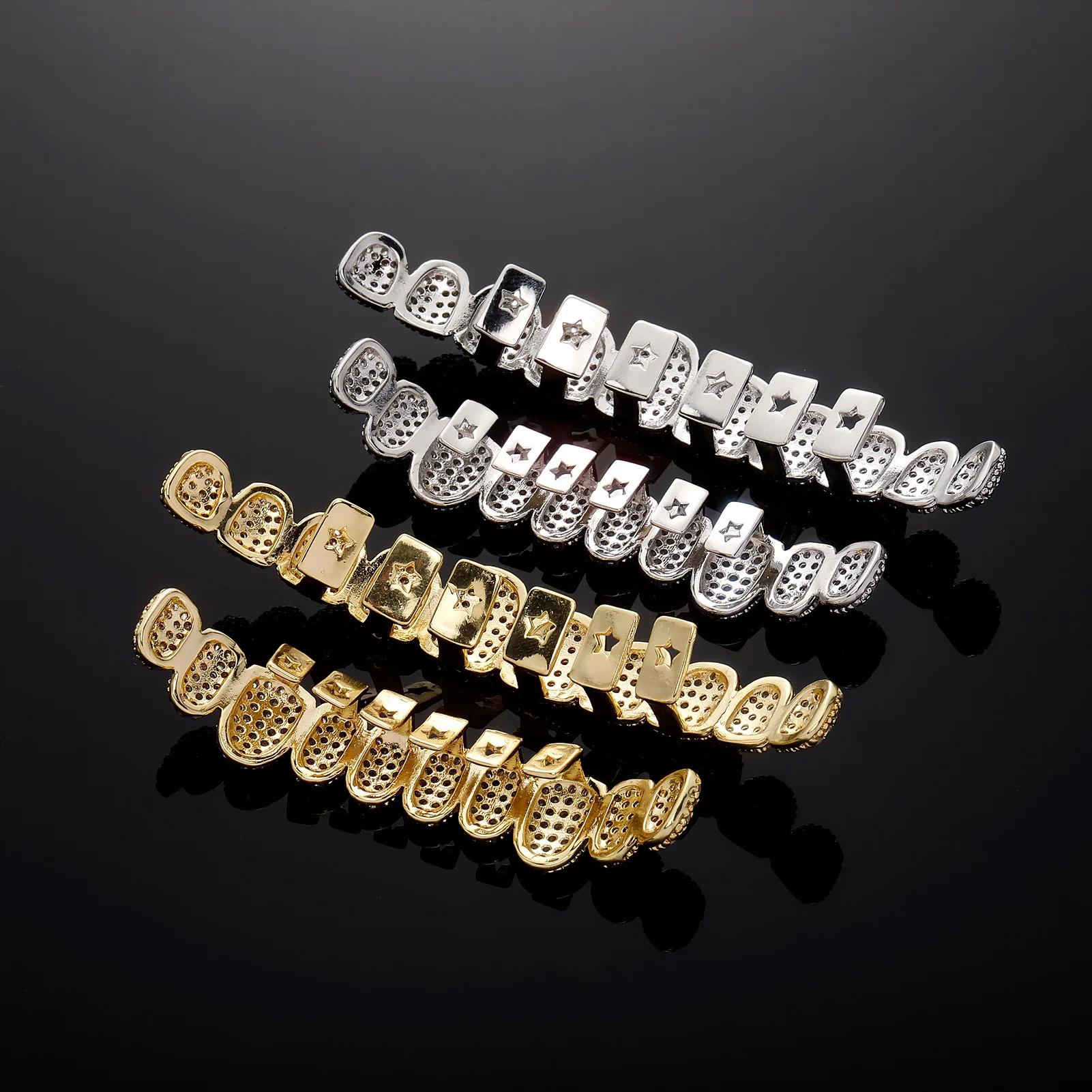 TOPGRILLZ glacé 10 haut et 10 bas 5A CZ pierres dents Grillz Punk rappeur 14K plaqué or Zircon bouch