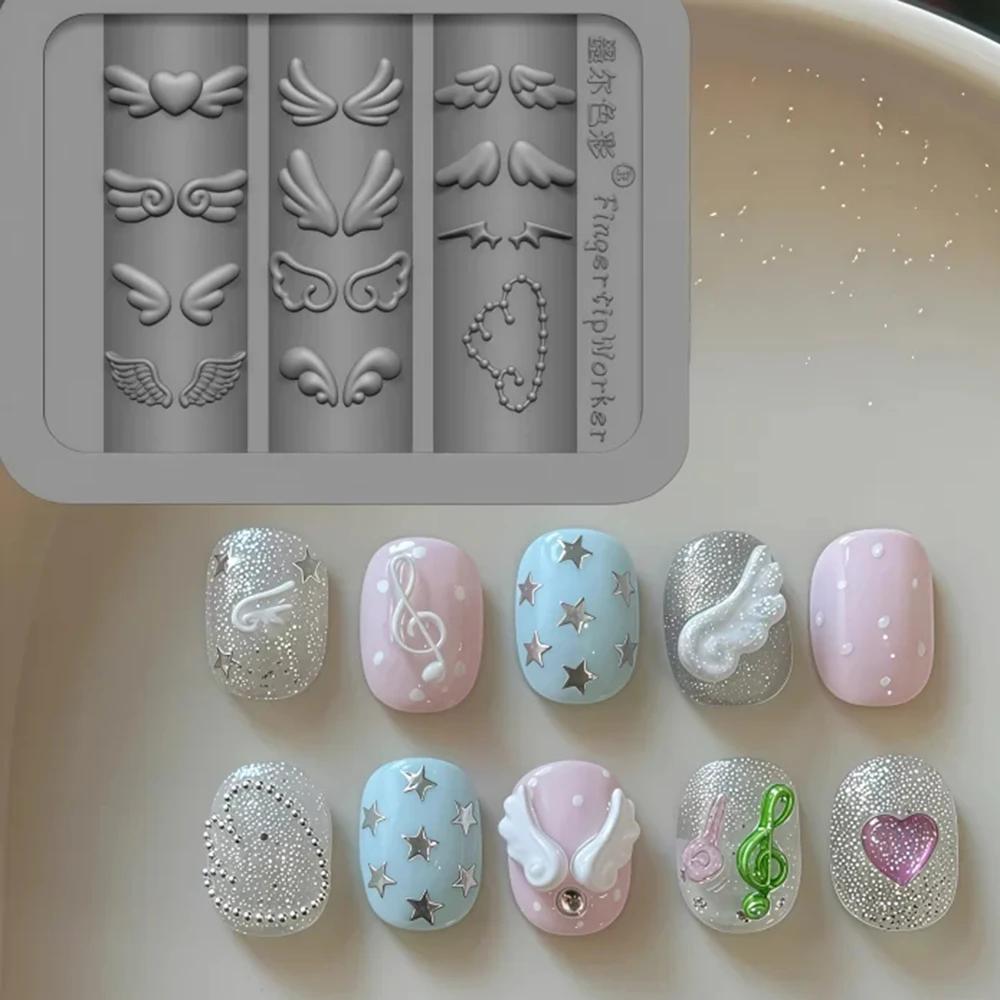 Moule en silicone pour nail art Ailes Mignonnes, design ailes d'ange 3D, réutilisable, transparent, 