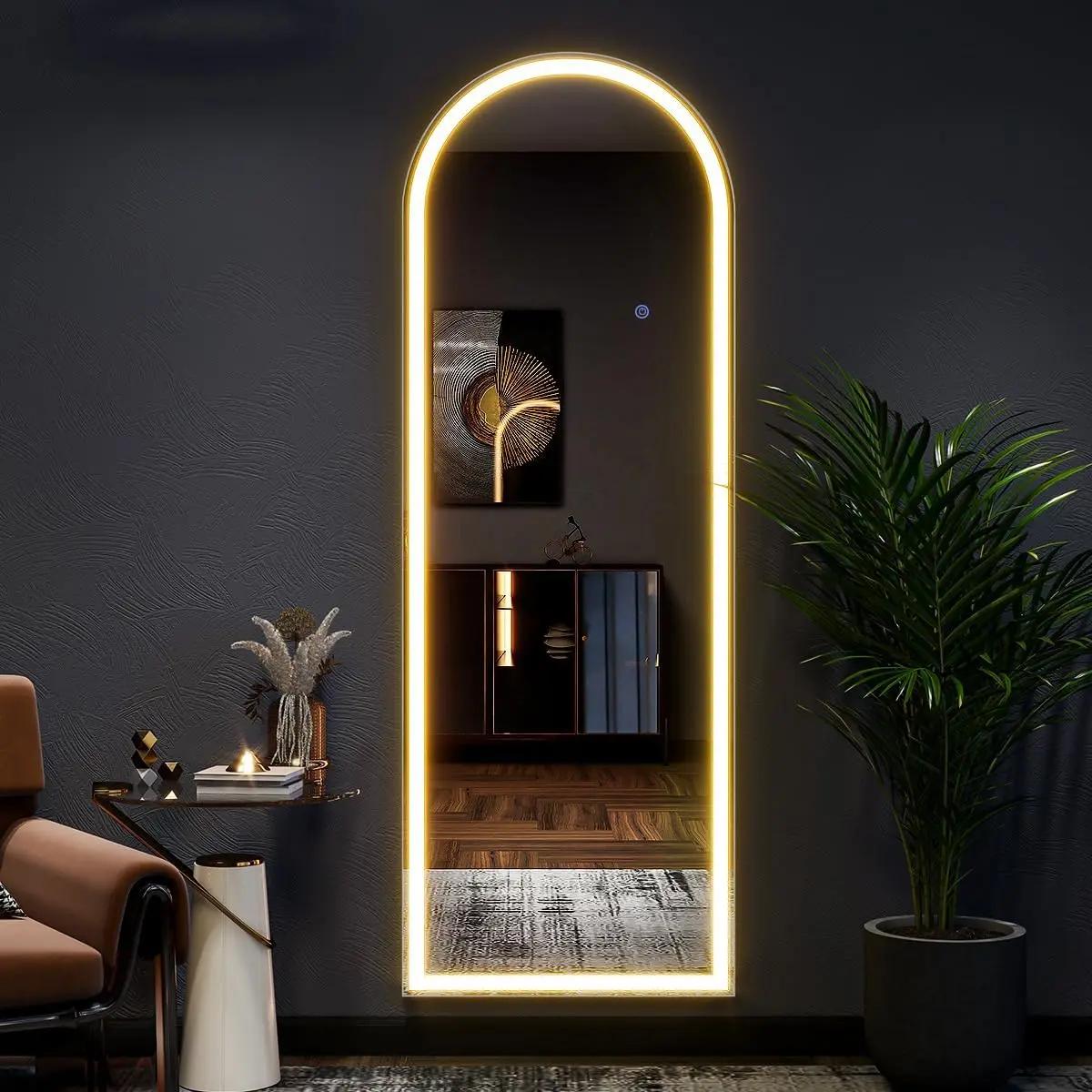 Miroir pleine longueur arqué 63 "x 20" avec lumières, miroir LED pleine longueur, miroir de sol écla