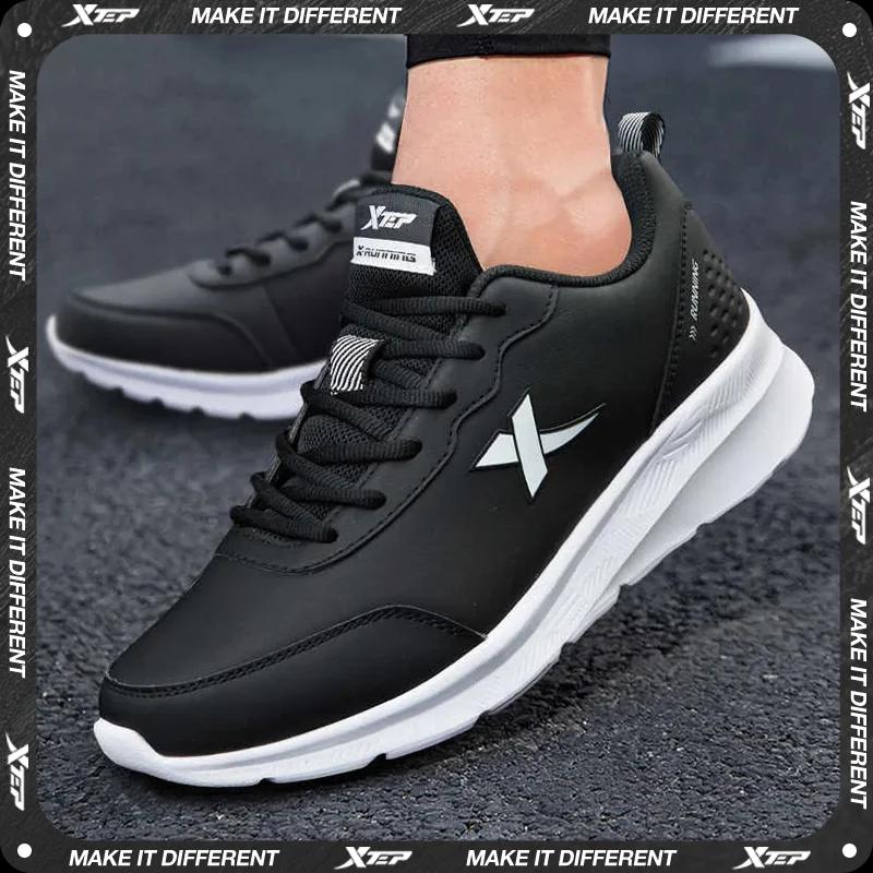 Xtep chaussures de course pour hommes hiver en cuir chaussures de sport imperméables amorti résistan
