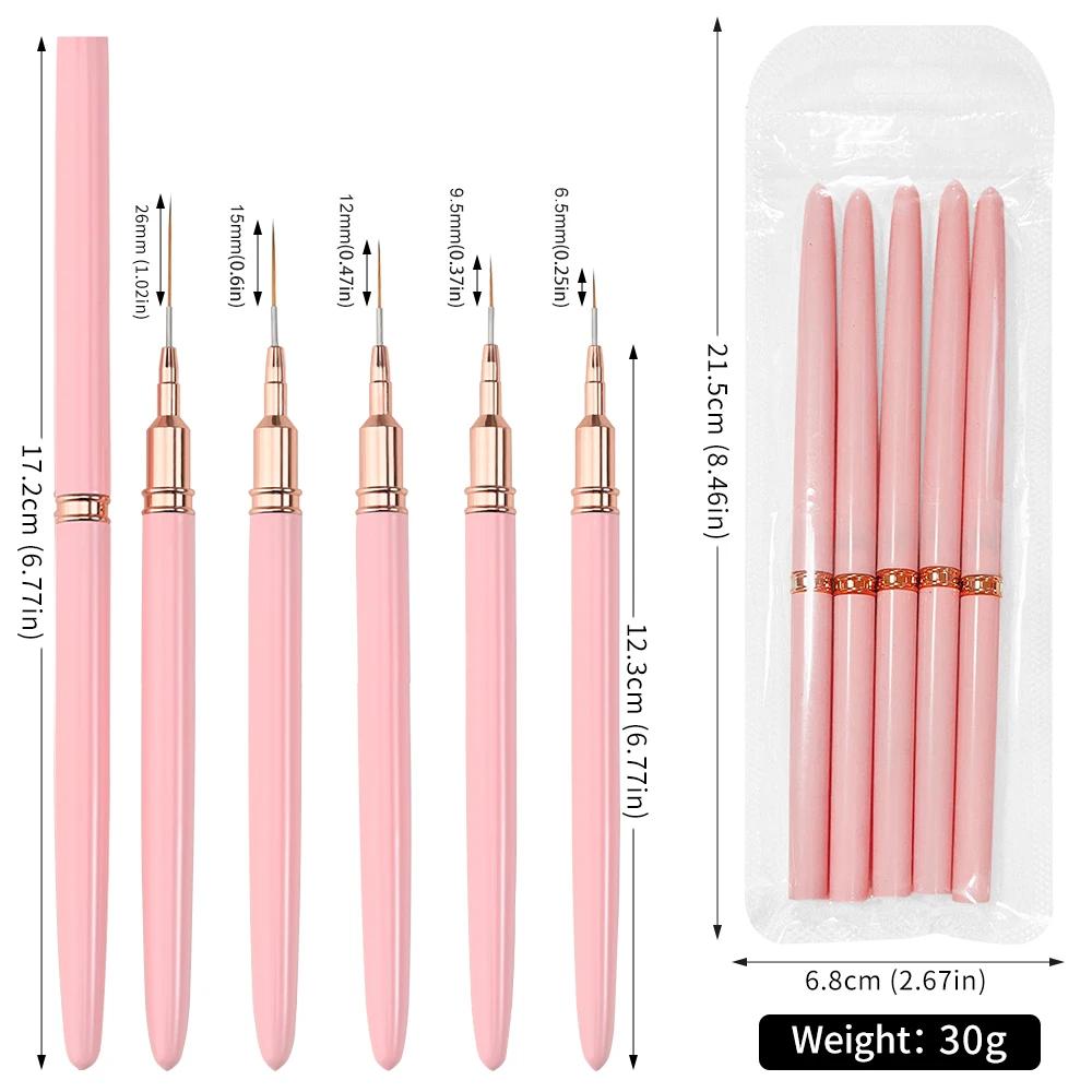 7/10/12/15/20m rose français Nail Art Liner peinture brosse 5 pièces/ensemble Ultra-mince lignes all