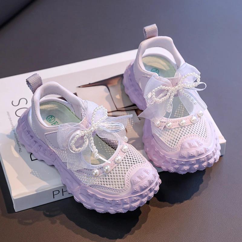 Baotou – sandales princesse pour filles, chaussures à maille unique avec perles étrangères, baskets