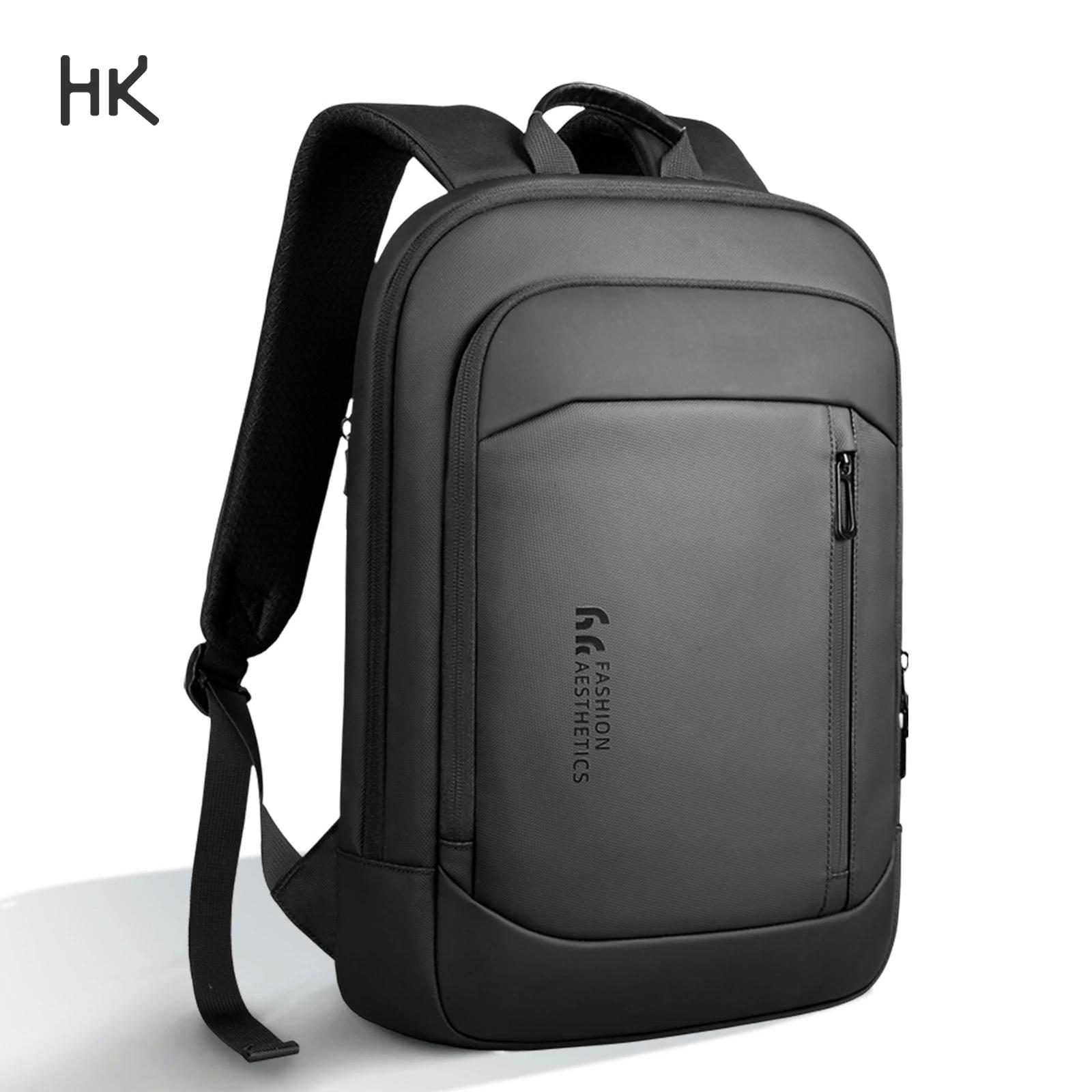 Sac à dos léger pour hommes d'affaires HK Slim, sac à dos pour ordinateur portable 15,6 pouces avec 