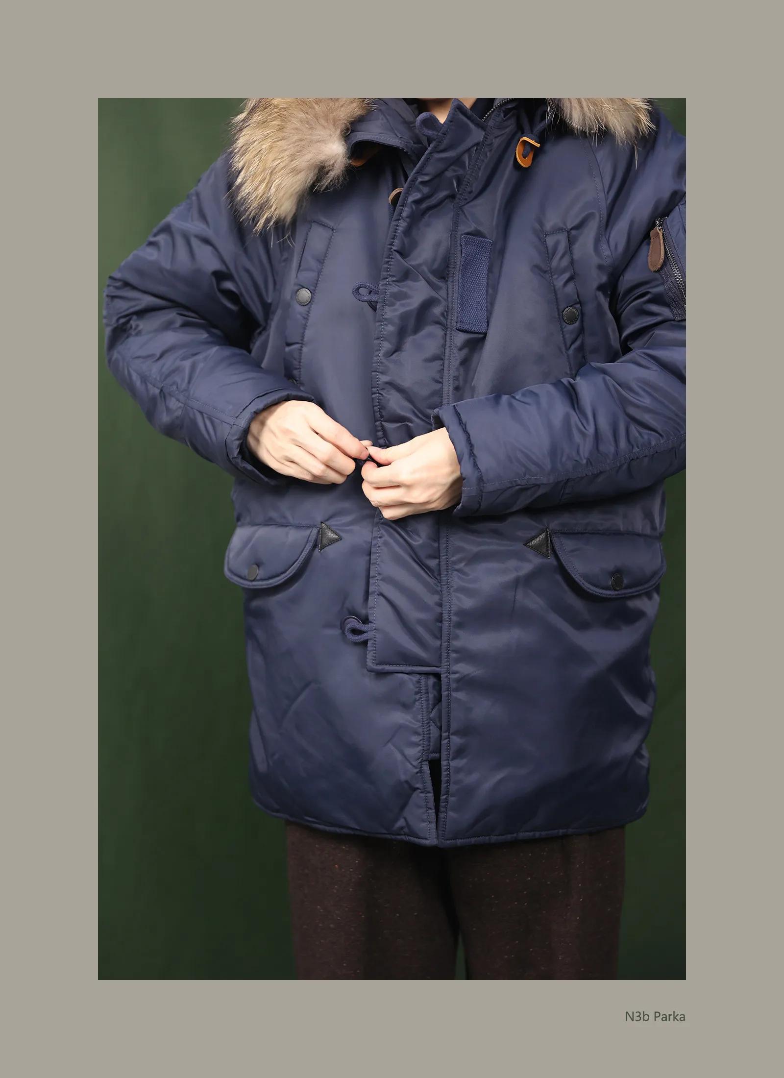 Parka N3B mi-longue à capuche en coton, veste de pilote, manteau d'hiver chaud avec col en fourrure 
