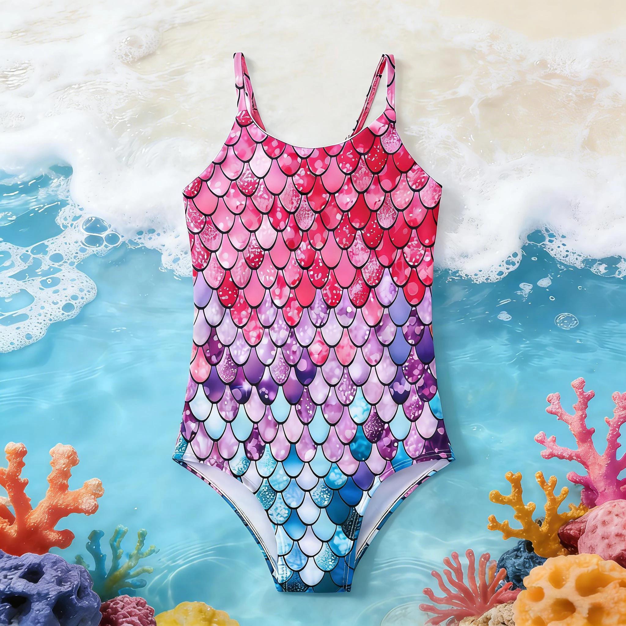 Mignon filles une pièce maillot de bain sirène échelle dégradé rose violet bleu mode plage piscine é