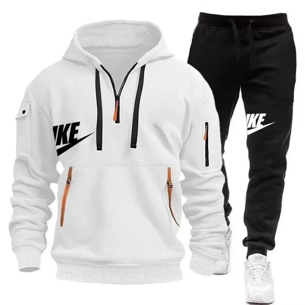 Nouveau costume d'automne et d'hiver pour hommes, sweat à capuche avec fermeture éclair + pantalon, 
