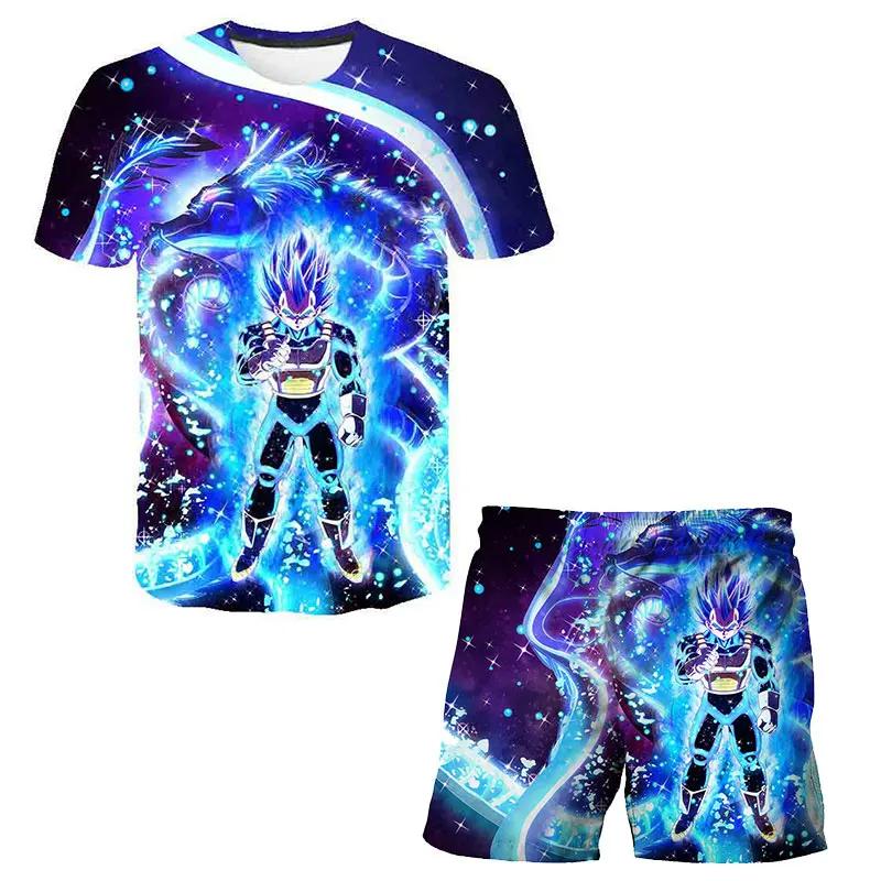 T-shirt Dragon Ball Z de dessin animé japonais pour enfants, ensemble deux pièces, T-shirt + short, 