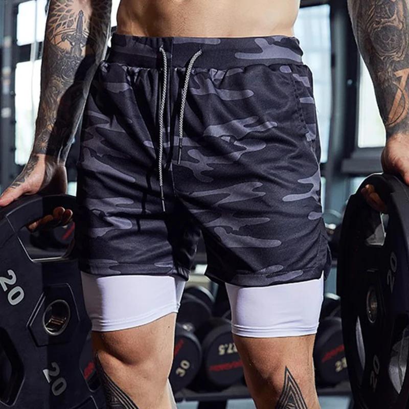 Short de Sport 2 en 1 pour hommes, vêtements de Sport, Short de course à Double pont, bas de plage, 